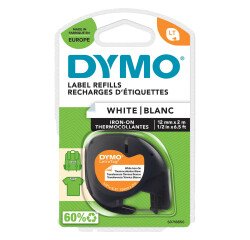 Cinta Para Letratag Dymo 18769. Textil termoadhesivo. Escritura Negro/Fondo Blanco.