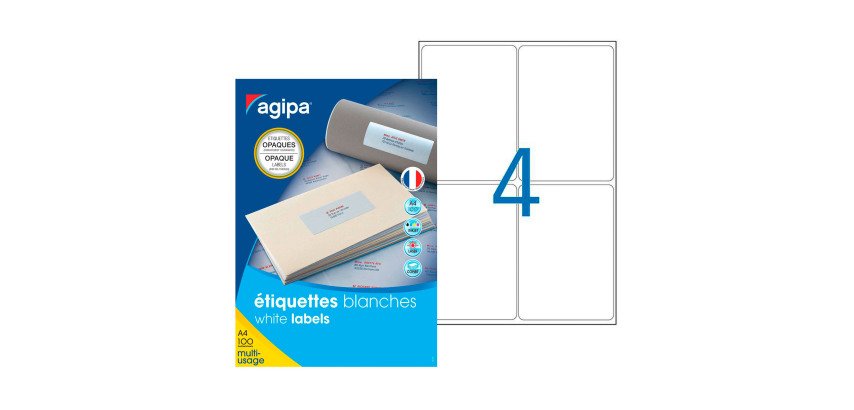 Etiquettes opaques multi usages 99,1 x 139 mm Agipa 102420 blanches - boite de 400