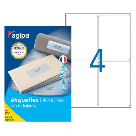 Etiquettes opaques multi usages 99,1 x 139 mm Agipa 102420 blanches - boite de 400