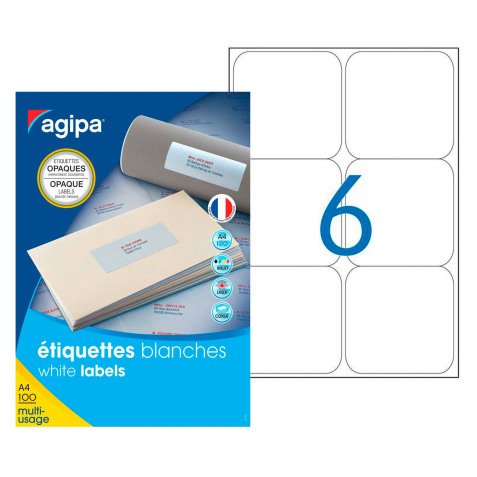 Etiquettes opaques multi usages 99,1 x 93,1 mm Agipa 102421 blanches - boite de 600