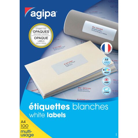 Etiquettes opaques multi usages 99,1 x 67,7 mm Agipa 102422 blanches - boite de 800
