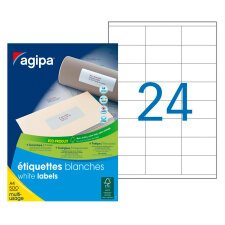 Etiquette adresse multi usage 70 x 35 mm Agipa 100800 blanche - Boîte de 12000