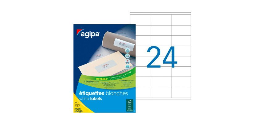 Etiquettes adresse multi usage 70 x 35 mm Agipa 100800 blanches - boite de 12000