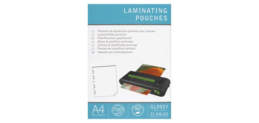 Pochettes de plastification A4 2 x 80 µ brillantes - Perforées pour classeurs - Boîte de 100