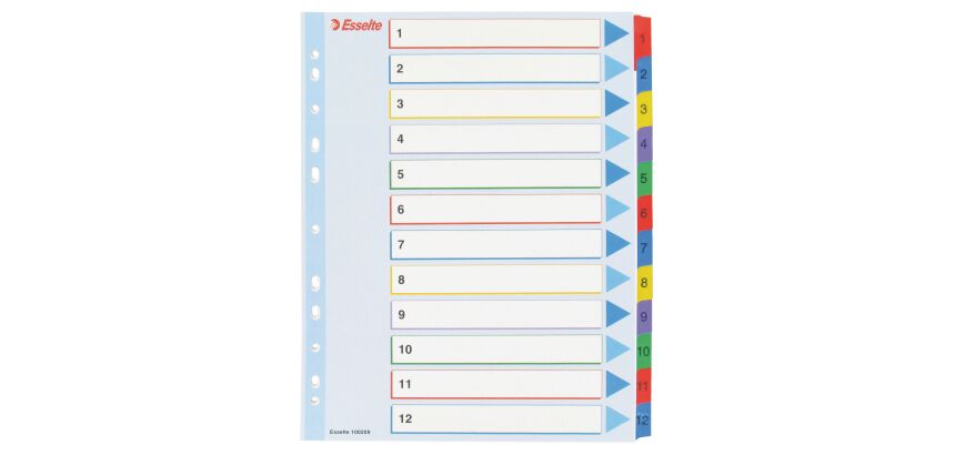 Intercalaire numérique réinscriptible A4+ Esselte 12 onglets multicolores - 1 jeu