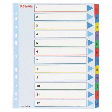 Intercalaire numérique réinscriptible A4+ Esselte 12 onglets multicolores - 1 jeu