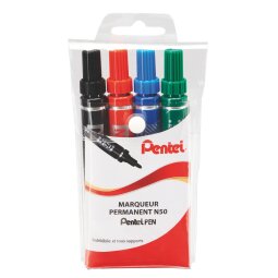 Marqueur permanent Pentel N50 pointe ogive 4,3 mm - Pochette de 4 couleurs assorties