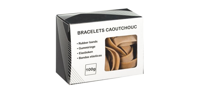 Gomas elásticas de caucho 120 m x 10 mm. Caja de 100 g