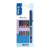 Stylo roller Pilot V-Ball écriture fine. Pochette de 4 couleurs classiques