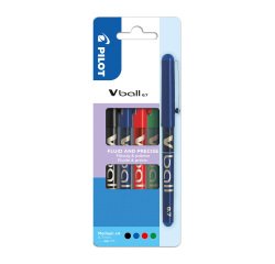 Stylo roller Pilot V-Ball couleurs assorties 0,7 mm - Pochette de 4