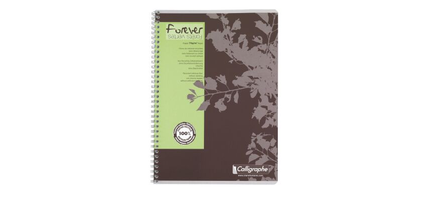 Cahier recyclé spirale Clairefontaine Forever - A4 21 x 29,7 cm - petits carreaux - 100 pages