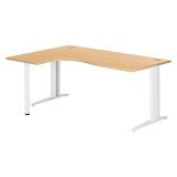 Bureau compact hêtre L 180 cm retour à gauche piètement L métal Plus Essens