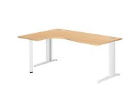 Bureau compact hêtre L 180 cm retour à gauche piètement L métal Plus Essens