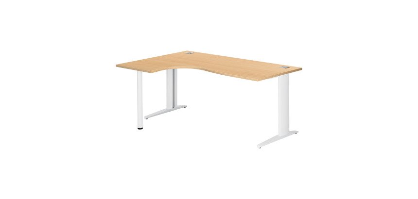 Scrivania excellens faggio 180 cm con angolare integrato sinistro e gambe bianche