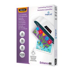 Boîte 100 pochettes de plastification A4 2 x 80 µ brillantes Fellowes