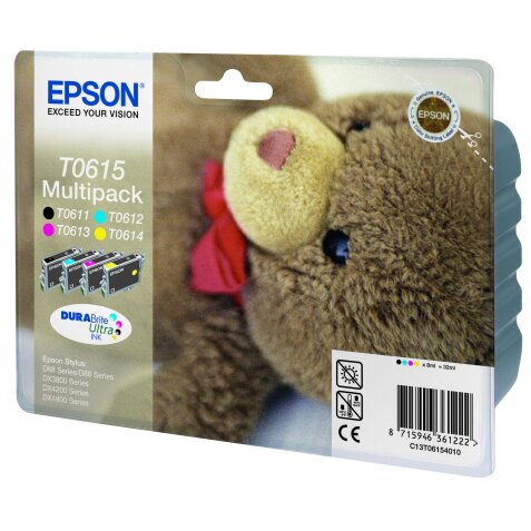 Epson T0615 C13T061540 Pack 4 cartuchos originales  negro + tricolor  (270 + 3 x 370 páginas)