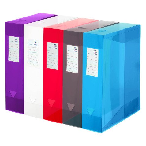 Boîte de classement plastique Viquel translucide dos 8 cm - couleurs assorties