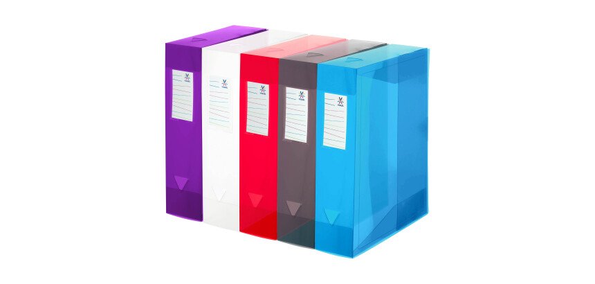 Boîte de classement plastique Viquel translucide dos 8 cm - couleurs assorties