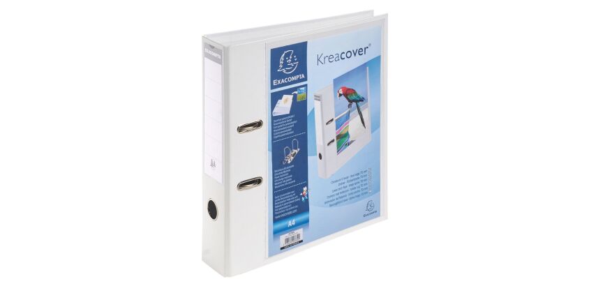 Binder with plastic-coated lever Exacompta KREACOVER® customizable A4 - 7 cm white spine