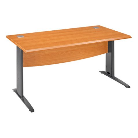 Straight desk Excellens 140 cm metallic L-shaped undercarriage cherry tree
