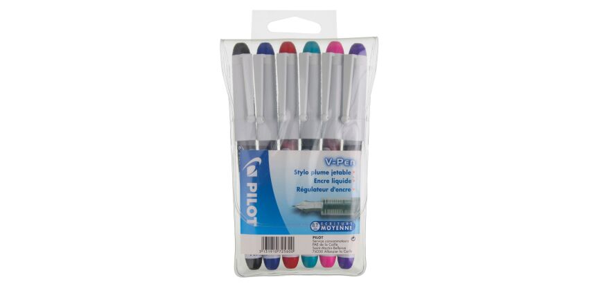 Stylo plume Pilot V-Pen couleurs assorties - Pochette de 6