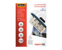 Doos van 100 glanzende hoesjes Fellowes voor warm plastificeren A4 2 x 125 micron