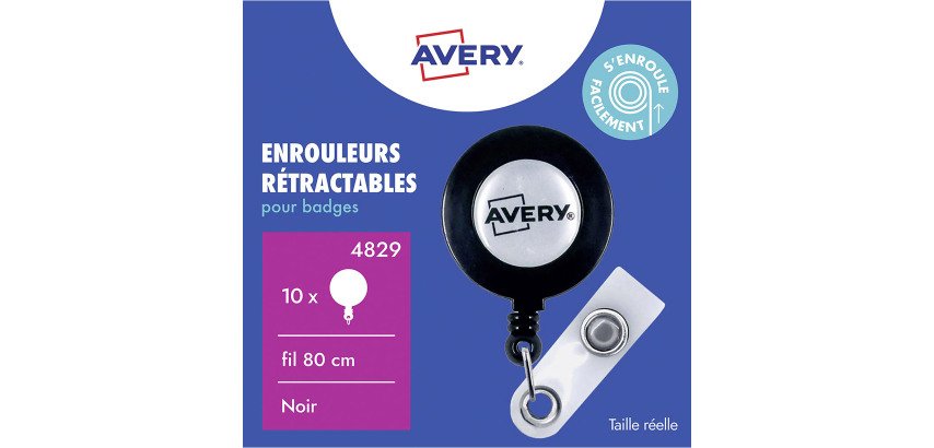 Enrouleur Avery avec lanière bouton pression - boîte de 10