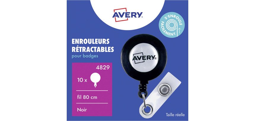 Enrouleur Avery avec lanière bouton pression - boîte de 10