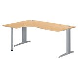 Bureau compact hêtre L 180 cm retour à gauche piètement L métal Plus Essens