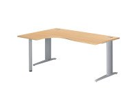 Bureau compact hêtre L 180 cm retour à gauche piètement L métal Plus Essens