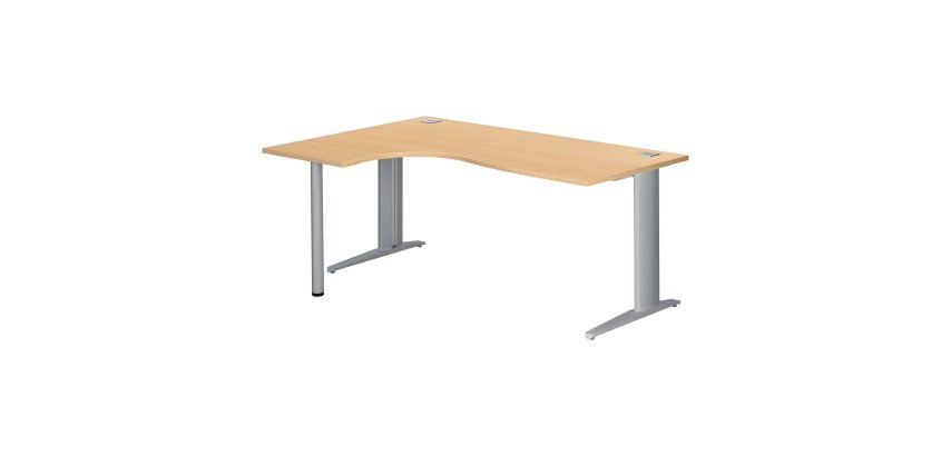 Bureau compact hêtre L 180 cm retour à gauche piètement L métal Plus Essens