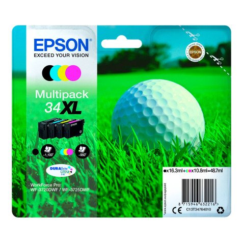Epson 34XL Pack de 4 cartuchos (1 negro + 3 colores) 1100 + 3 x 950 páginas