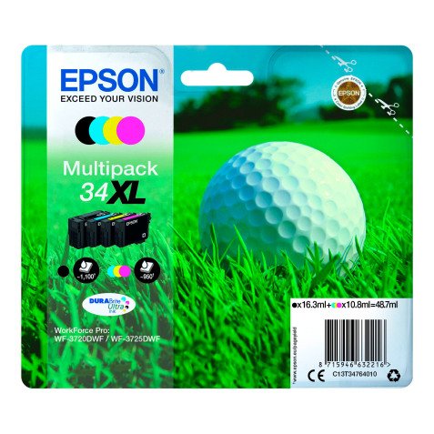 Epson 34XL Pack de 4 cartouches 1 noir et 3 couleurs pour imprimante jet d'encre