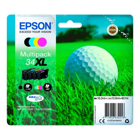 Epson 34XL Pack de 4 cartuchos (1 negro + 3 colores) 1100 + 3 x 950 páginas