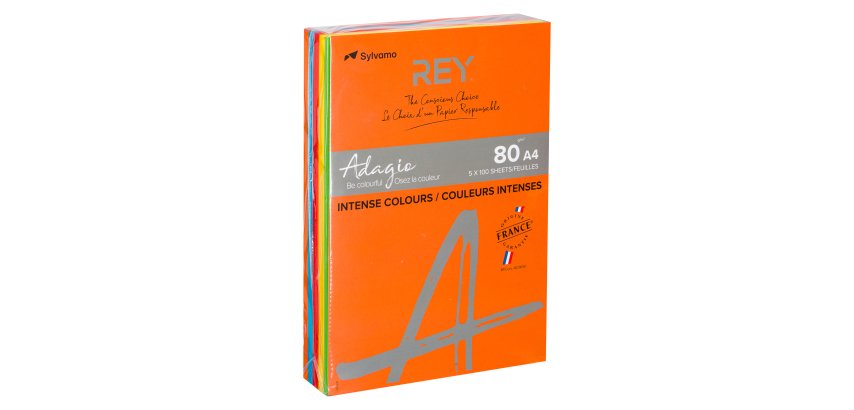 Papier A4 couleur 80 g Rey Adagio couleurs intenses assorties - Ramette de 5 x 100 feuilles