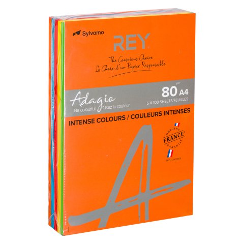Papel de color A4 80 g Rey Adagio colores intensos surtidos - Paquete de 5 x 100 hojas