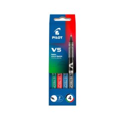 Roller Pilot Hi-Tecpoint V5, bolsa 4 colores surtidos (negro, azul, rojo, verde)