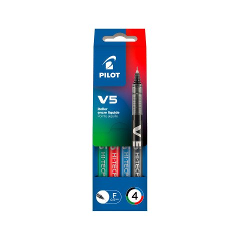 Roller Pilot Hi-Tecpoint V5, bolsa 4 colores surtidos (negro, azul, rojo, verde)