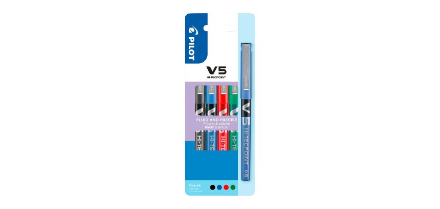 Roller pen Pilot Hi-tecpoint V5 fine writing - sleeve of 4 classic colors 