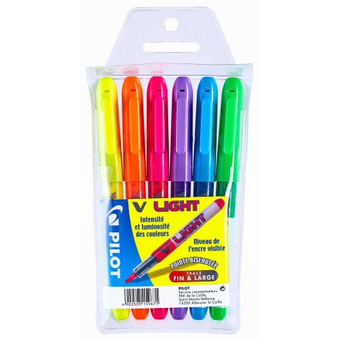 Surligneur Pilot V-Light couleurs assorties- Pochette de 6