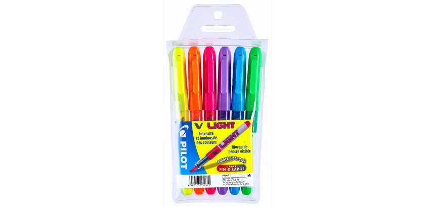 Surligneur Pilot V-Light couleurs assorties - Pochette de 6