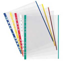 Fundas multitaladro de polipropileno extraliso A4 margen de colores 90 micras Elba Caja de 100