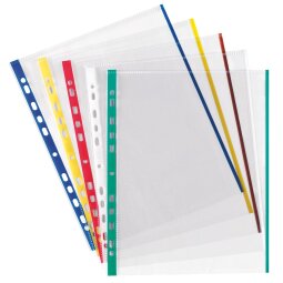 Pochettes perforées OXFORD A4 bords couleurs polypropylène lisse 9/100e - Boîte de 100