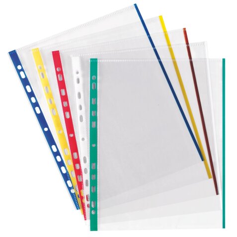 Pochettes perforées OXFORD A4 bords couleurs polypropylène lisse 9/100e - Boîte de 100