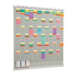 Planning à fiches T  annuel - 12 colonnes de 54 fentes, indice 2 - Nobo