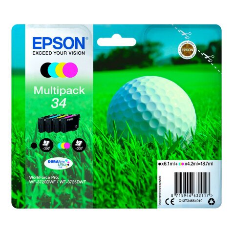 Epson 34 pak met 4 cartridges 1 zwarte en 3 kleuren voor inkjetprinter 