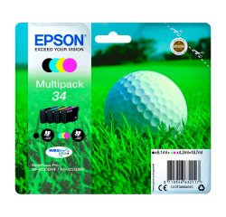 Epson 34 Packung mit 4 Tintenpatronen 1 schwarze und 3 Farben für Tintenstrahldrucker 