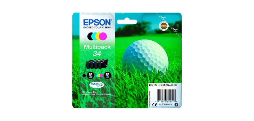 Epson 34 Pack de 4 cartouches 1 noir et 3 couleurs pour imprimante jet d'encre