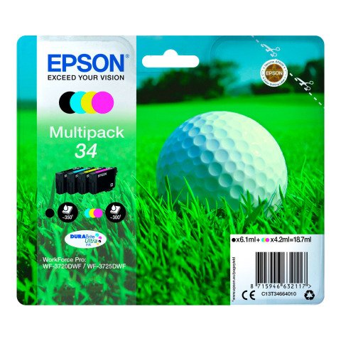 Epson 34 Pack 4 cartuchos originales negro + tricolor (350 + 3 x 300)