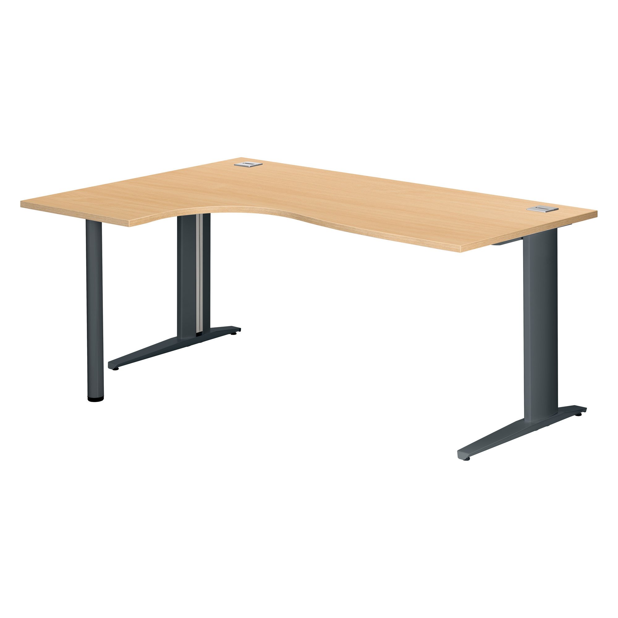 Bureau compact hêtre L 180 cm retour à gauche piètement L métal Plus Essens